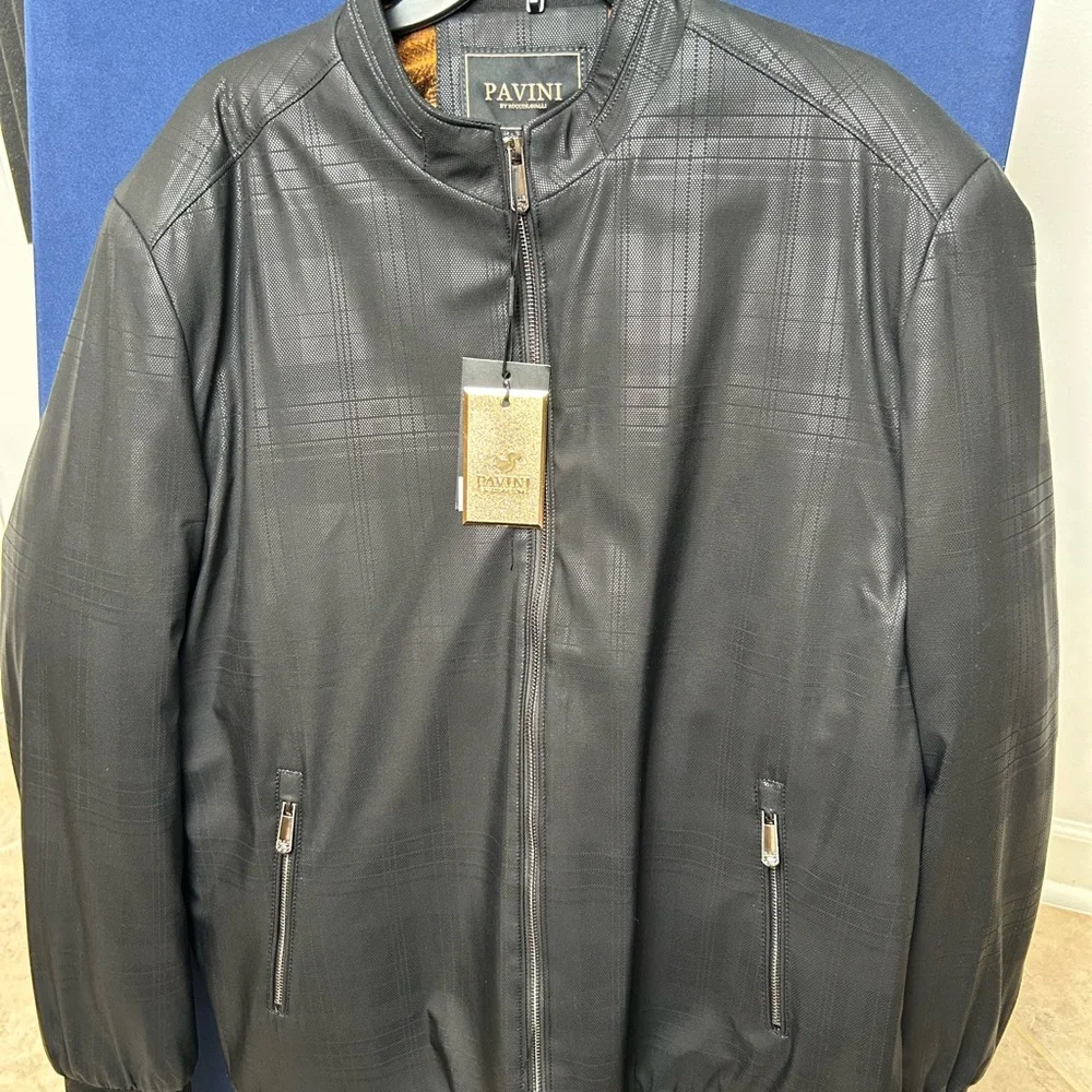 Pavini Men’s‎ Black Faux Leather Bomber Jacket Size 3XL